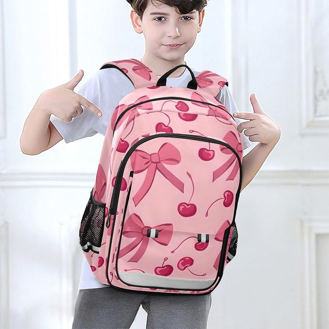ALAZA Bow Cherry Pink Laptop Backpack Purse for Women Men School Bag 17 Inch Bookbag Student Boys Girls Travel Casual Daypack