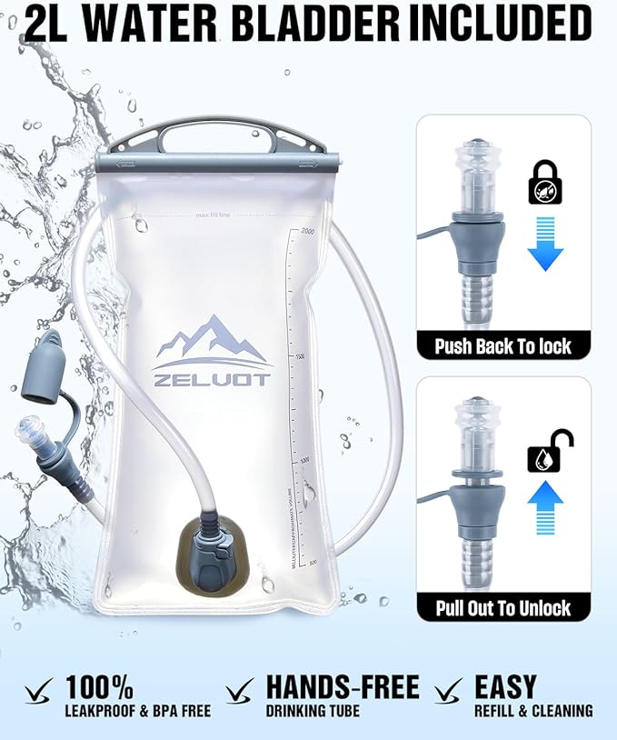 Zelvot Running Vest with 2L Water Bladder, Hydration Backpack, USA Original Patent, Lightweight Hydration Pack with Gear Holder, Reflective Chest Pack for Men Women for Marathon