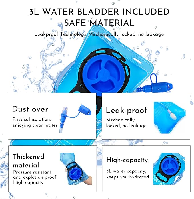 Zavothy Rave Hydration Backpack with 3L Bladder, Colorful Festival Hydration Pack with Side Pockets, Lightweight Water Backpack for EDM, Music Festivals, Hiking & Cycling