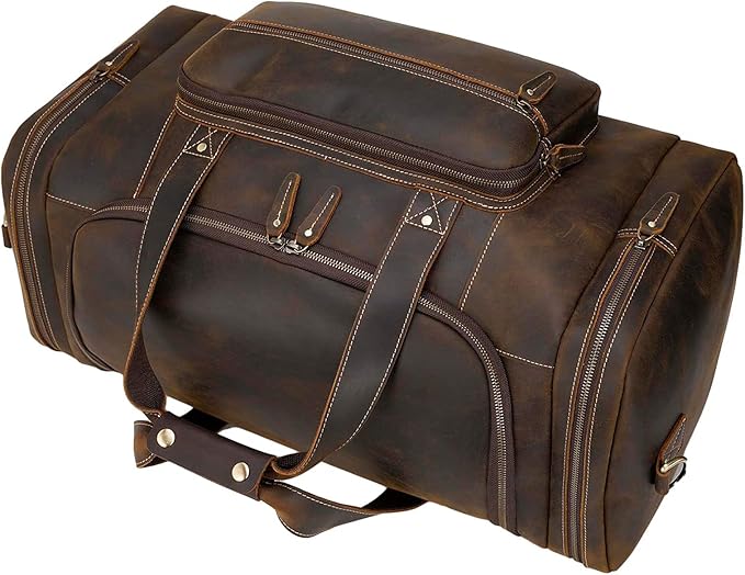Polare 23" Full Grain Cowhide Leather Gym Duffle Weekender Overnight Travel Duffel Bag For Men