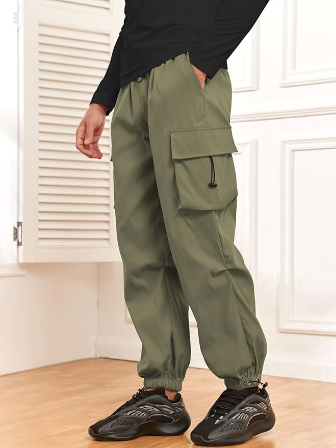 ZAFUL Men's Parachute Pants Casual Baggy Cargo Drawstring Trouser