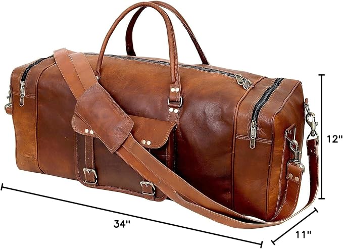 Leather Duffle Bag for Men Luggage Handmade Travel Bag Carry On Luggage Weekender Bags Overnight Gym Sports Cabin Holdall Bag For Airplanes Men And Women (34 Inch Brown)