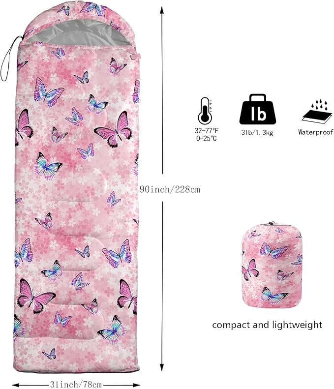 QOOMO Camping Sleeping Bags,3 Season Warm & Cool Weather,Lightweight,Waterproof Sleeping Bags for Adults & Kids,Traveling,and Outdoors,Camping Gear Equipment