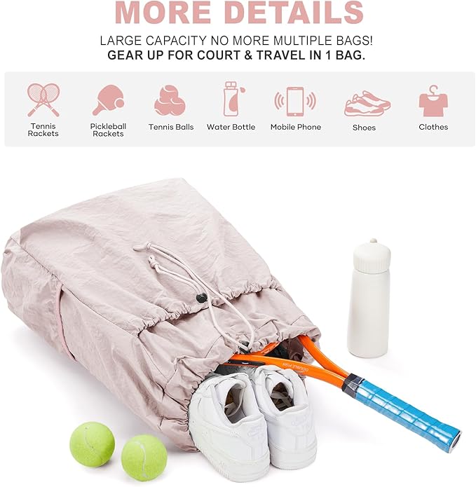 coofay Tennis Bags for Women Men Pickleball Bag Beach Tennis Racket Bag Drawstring Pickleball Tennis Backpack Badminton Bags