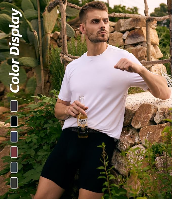 BAMBOO COOL Men's Underwear Breathable Boxer Briefs with Fly Moisture-Wicking Lightweight Underwear 7-Pack