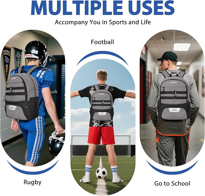 LARIPOP Soccer Backpack,Soccer Bag with Ball Holder and Shoe Compartment,Sports Equipment Training Bags Fits Basketball
