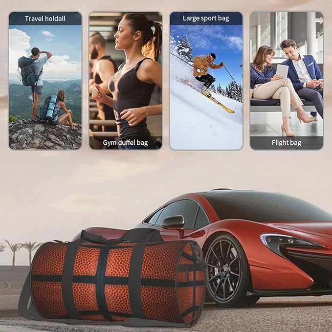 Basketball Ball Sport Appearance Foldable Duffle Bag For Women - Workout Bag For Gym Men - Boy Gym Bag - Girls Small Weekender Duffel Bag - Packable Luggage Bag For Travel Sports