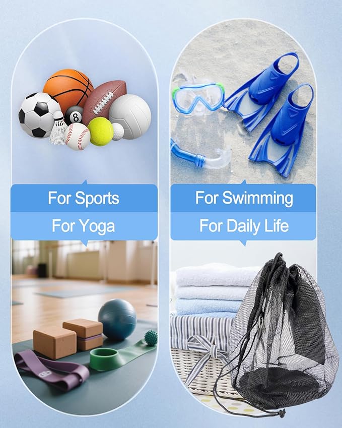 2Pcs Single Mesh Ball Bag for Basketball Soccer & Volleyball, Lightweight Net Storage with Zipper Pocket for Sports, Portable Drawstring Bags with Hanging Clip for Men, Women & Athletes, Black