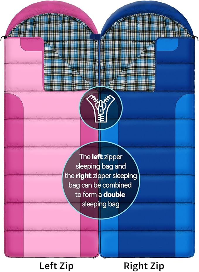 Cotton Flannel Lined Sleeping Bag for Adults Teens Kids, Cold Weather &Warm, 3 Seasons, Lightweight Compact Camping Essentials Equipment, Hiking, Outdoor, Travel