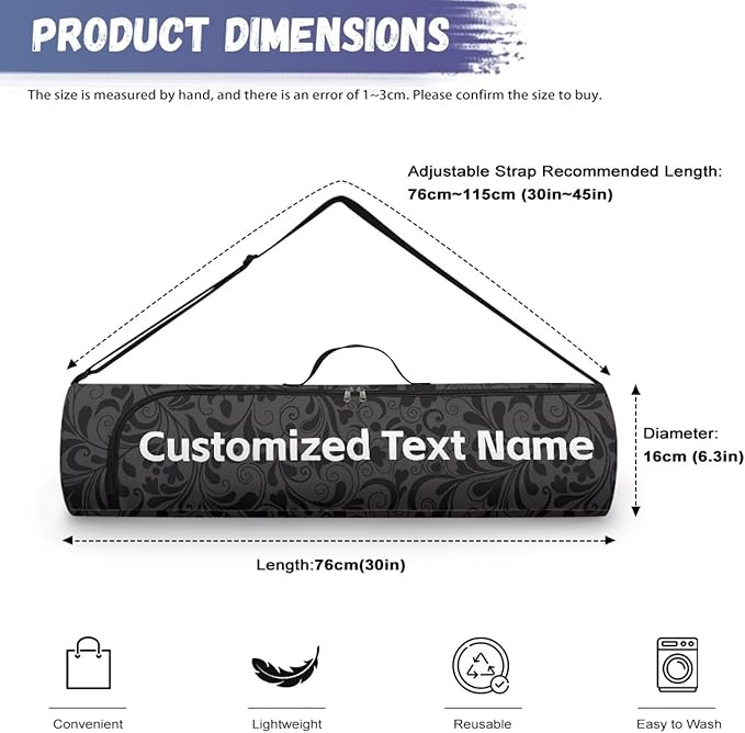 ZCFYGDX Yoga Mat Bag with Adjustable Shoulder Strap and Handle Zipper, 30in Wide x 6.3in Diameter for Yoga Mat Storage