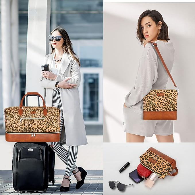 Weekender Bag for Women, Travel Duffel Bag Carry On Overnight Bag with Shoe Compartment Large Nylon Travel Weekend Tote Bag