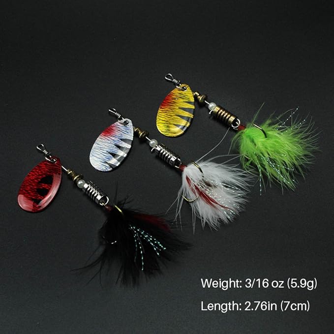 FouceClaus 10pcs Spinner Lures Baits with Tackle Box, Bass Trout Salmon Hard Metal Rooster Tail Fishing Lures Kit