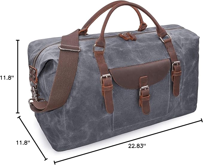 Oversized Travel Duffel Bag Waterproof Canvas Genuine Leather Weekend bag Weekender Overnight Carryon Hand Bag
