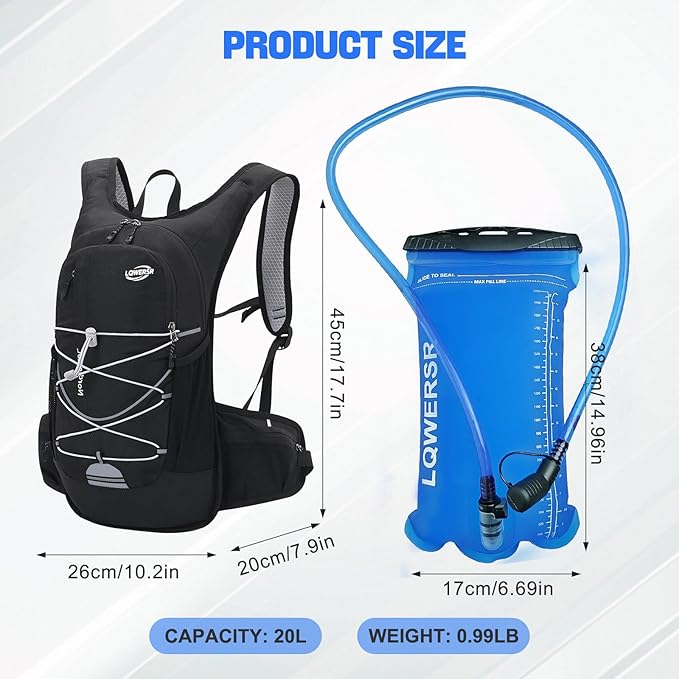 20L Hydration Backpack Pack with 2L Water Bladder Lightweight Hiking Backpack for Women Men, Adjustable Chest Straps Running Hydration Vest for Hiking, Cycling, Climbing