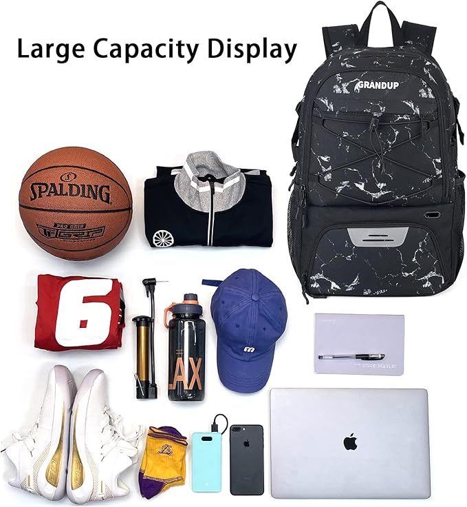 GRANDUP Basketball backpack with ball and shoes compartment Fit Volleyball, soccer, Swim, Gym, Travel, and School, large capacity sports training equipment bags