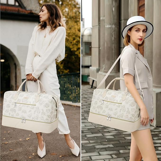 Weekender Bag for Women, Travel Duffel Bag Carry On Overnight Bag with Shoe Compartment Large Nylon Travel Weekend Tote Bag