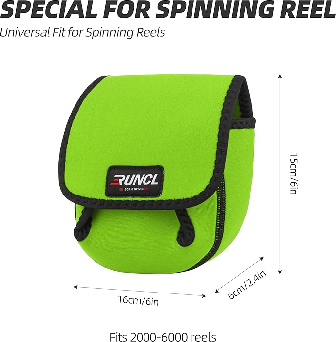 RUNCL Spinning Reel Bag – Protective Storage Pouch for Baitcasting Reels & Spinning Reels, Lightweight & Durable, Ideal for Freshwater & Saltwater Fishing Trips (Green & Black)