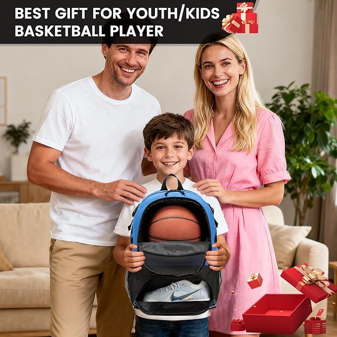 Basketball Backpack - Large Sports Equipment Bag with Ball Holder & Shoe Compartment for Basketball. (blue)
