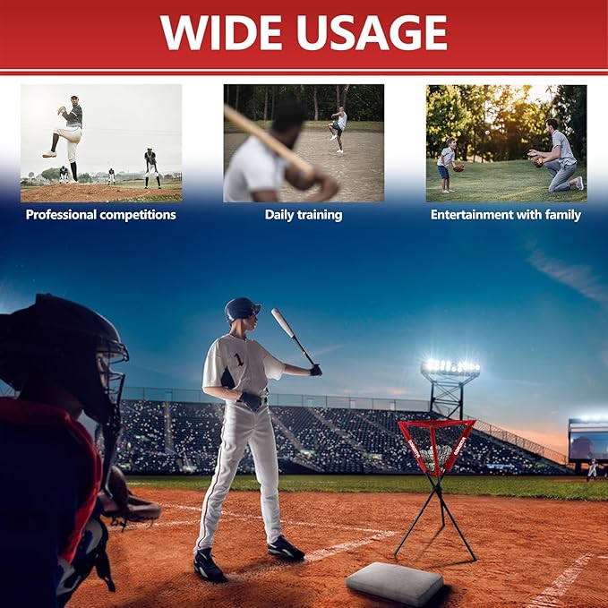 Baseball Softball Ball Caddy Portable Batting Practice Baseball Bat Bags | Use During Training and Drills | Save Your Back No More Bending | Holds up to 60 Baseballs | Instant Setup