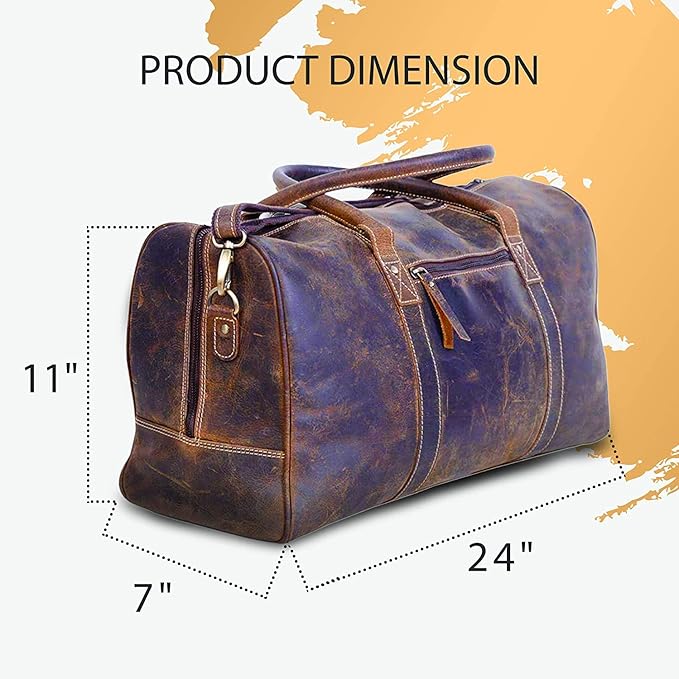 KomalC 24 Inch Leather Duffle Bags for Men and Women Travel Overnight Weekend Bag Sports Gym Duffel for Men