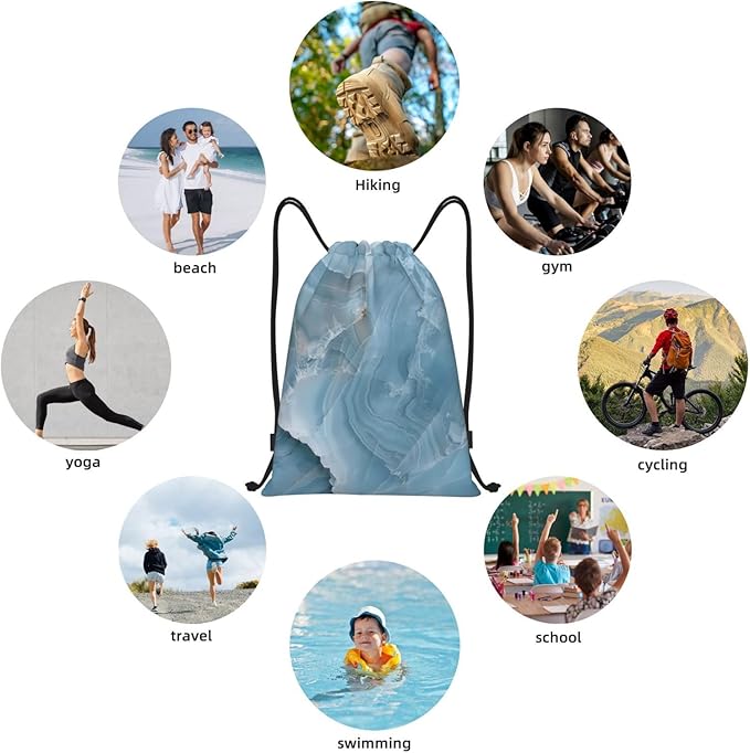 Blue Marble Pattern Drawstring Backpack Bag - Sports Gym Sack For Women Men