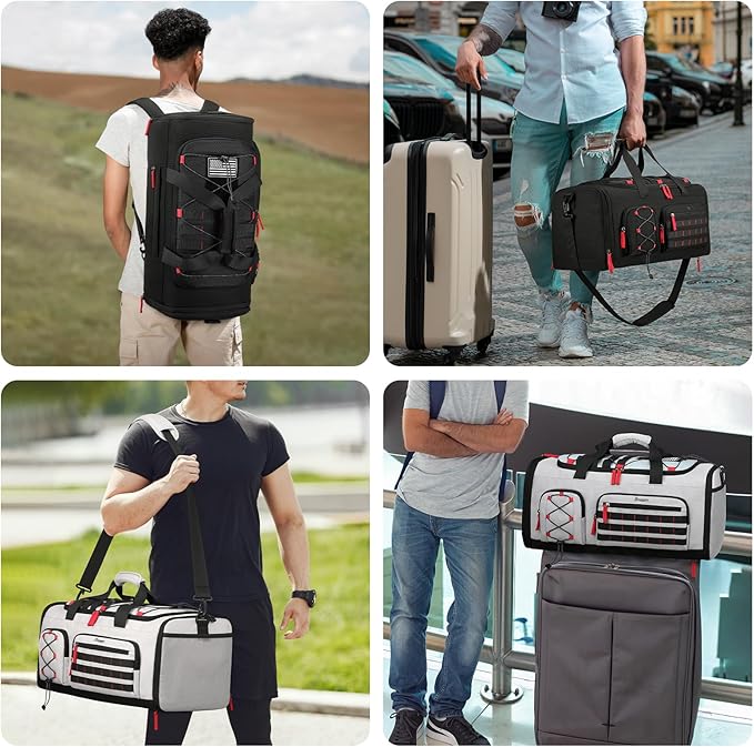 Bosstin Gym Bag for Men & Women, 45L Travel Duffle Sports Duffel Bag Gym Weekender Overnight Backpack with Shoe Compartment (Black)