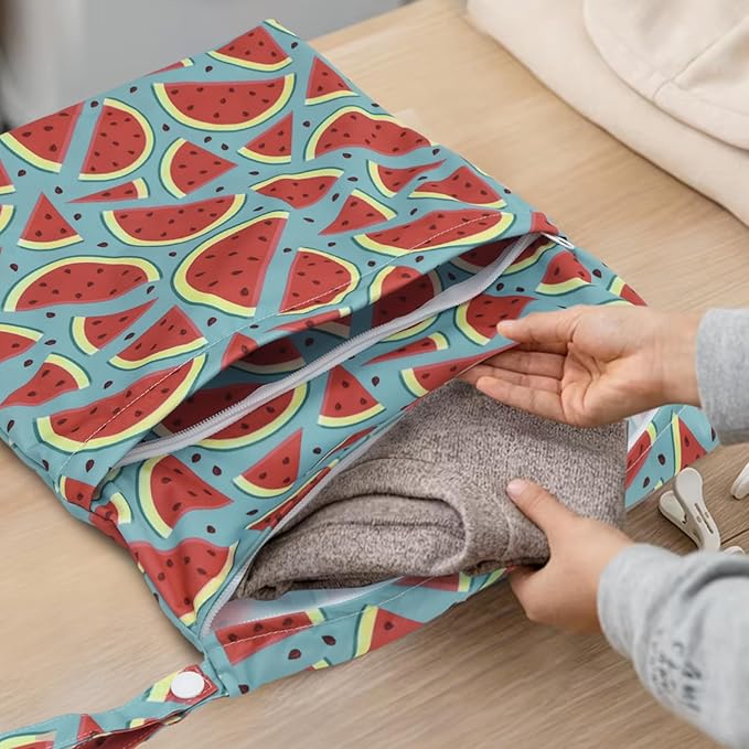 ALVABABY 3pcs Cloth Diaper Wet Dry Bags Waterproof Reusable with Two Zippered Pockets Travel Beach Pool Daycare Soiled Baby Items Yoga Gym Bag for Swimsuits or Wet Clothes 3L-ZM17A