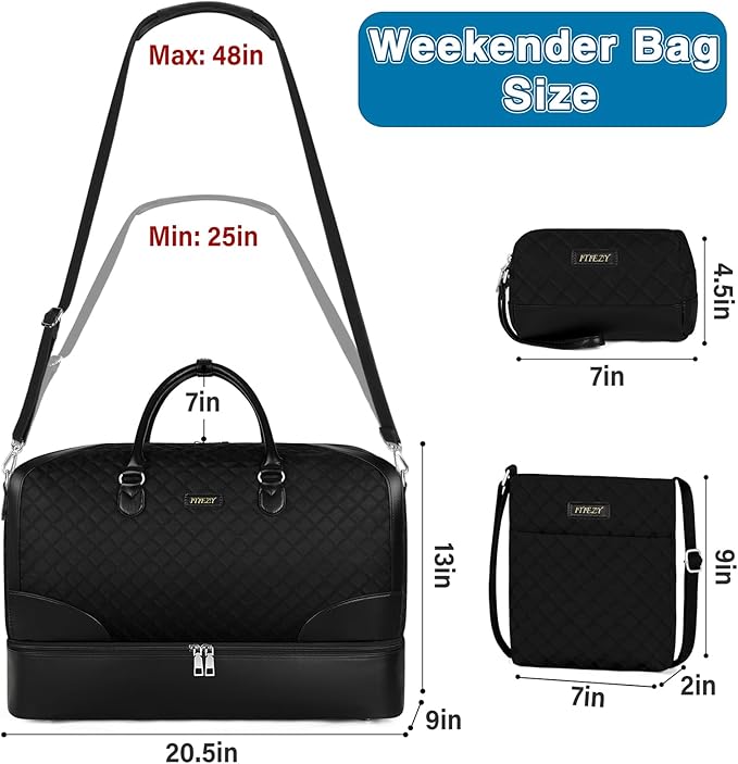 Weekender Bag for Women, Travel Duffel Bag Carry On Overnight Bag with Shoe Compartment Large Nylon Travel Weekend Tote Bag