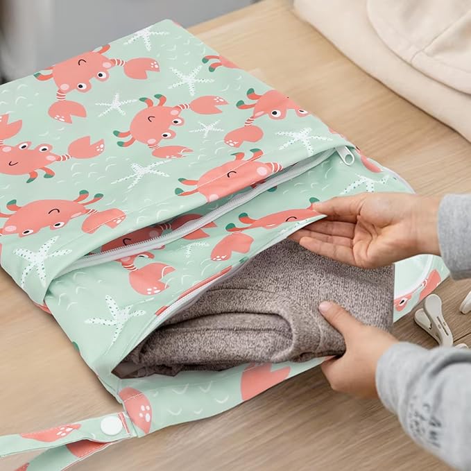 ALVABABY 3pcs Cloth Diaper Wet Dry Bags Waterproof Reusable with Two Zippered Pockets Travel Beach Pool Daycare Soiled Baby Items Yoga Gym Bag for Swimsuits or Wet Clothes 3L-ZM15A