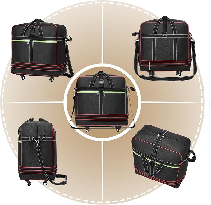 Foldable Duffel Bag,Large Expandable Rolling Travel Duffle Bag with Wheels Waterproof Collapsible Luggage Carry on Duffel Bag with Wheels and Handle, Black