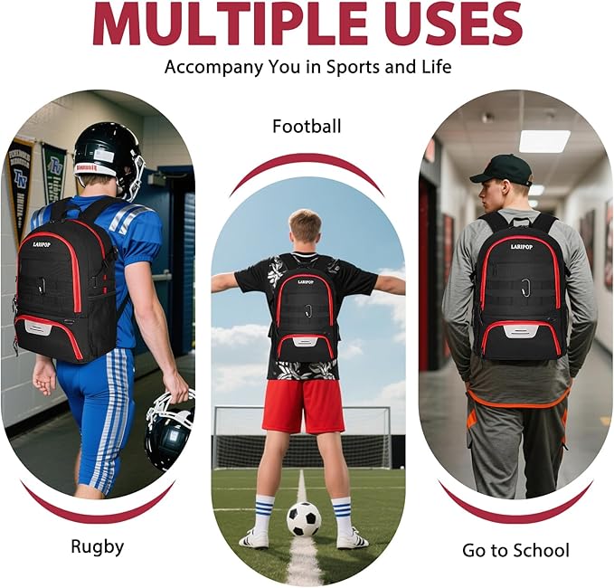 LARIPOP Soccer Backpack,Soccer Bag with Ball Holder and Shoe Compartment,Sports Equipment Training Bags Fits Basketball