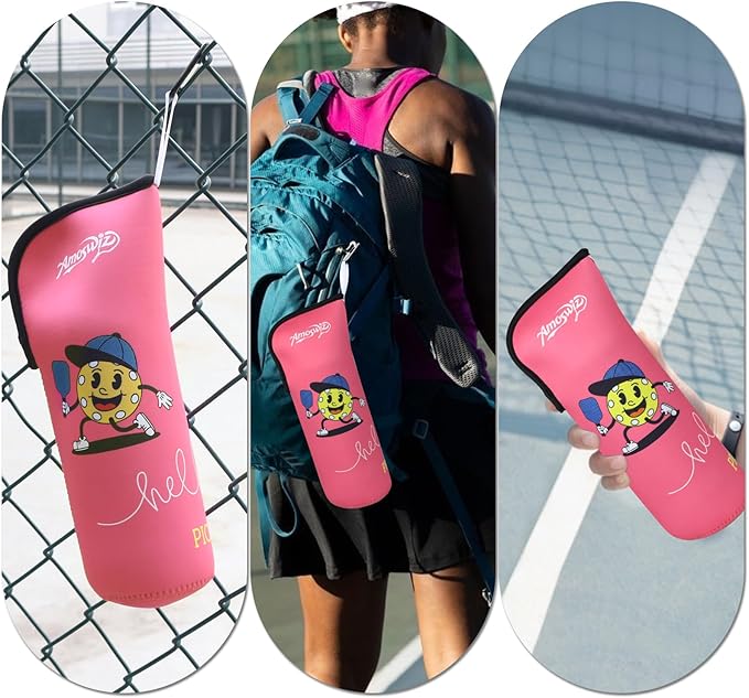 Pickleball Ball Holder - 1 Pc Pickle Ball Storage Bag, Portable Tennis Pouch with Hook for Fence, Premium Neoprene Material Bottle Holder, Pickleball Accessory Black Red Green Yellow Color