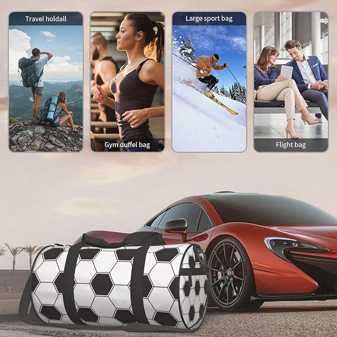 Black And White Soccer Funny Football Foldable Duffle Bag For Women - Workout Bag For Gym Men - Boy Gym Bag - Girls Small Weekender Duffel Bag - Packable Luggage Bag For Travel Sports