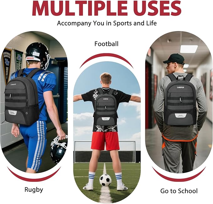 LARIPOP Soccer Backpack,Soccer Bag with Ball Holder and Shoe Compartment,Sports Equipment Training Bags Fits Basketball