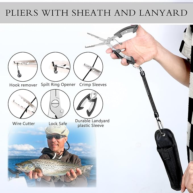 Sosation 134 Pcs Fishing Tool Fishing Tackle Box Kit and Equipment for Adults Beginner Gift, Hook Remover, Pliers Kit, Backpack Tackle Container Lures, Lip Gripper, Weigh Scale