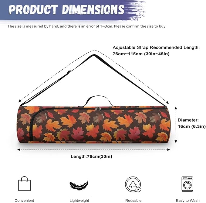 ZCFYGDX Yoga Mat Bag with Adjustable Shoulder Strap and Handle Zipper, 30in Wide x 6.3in Diameter for Yoga Mat Storage