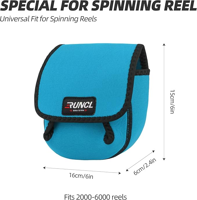 RUNCL Spinning Reel Bag – Protective Storage Pouch for Baitcasting Reels & Spinning Reels, Lightweight & Durable, Ideal for Freshwater & Saltwater Fishing Trips (Sky Blue& Black)