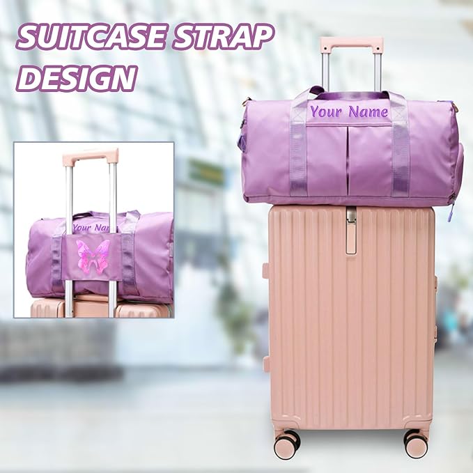 Custom Embroidered Sports Gym Bag, Personalized Duffel Bag Weekender Bag, Overnight Bag, Travel Bag for Women Men - With Shoe Compartment - Dry Wet Separated - Adjustable Shoulder Strap