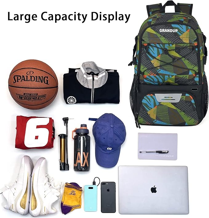 GRANDUP Basketball backpack with ball and shoes compartment Fit Volleyball, soccer, Swim, Gym, Travel, and School, large capacity sports training equipment bags