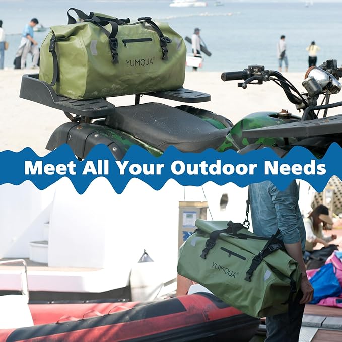YUMQUA Waterproof Duffel Bag, Motorcycle Duffle Bag, Heavy Duty Roll Top Large Dry Bags Waterproof with Durable Straps & Handle for Travel Outdoor Boating Rafting Kayaking Camping Paddle boarding