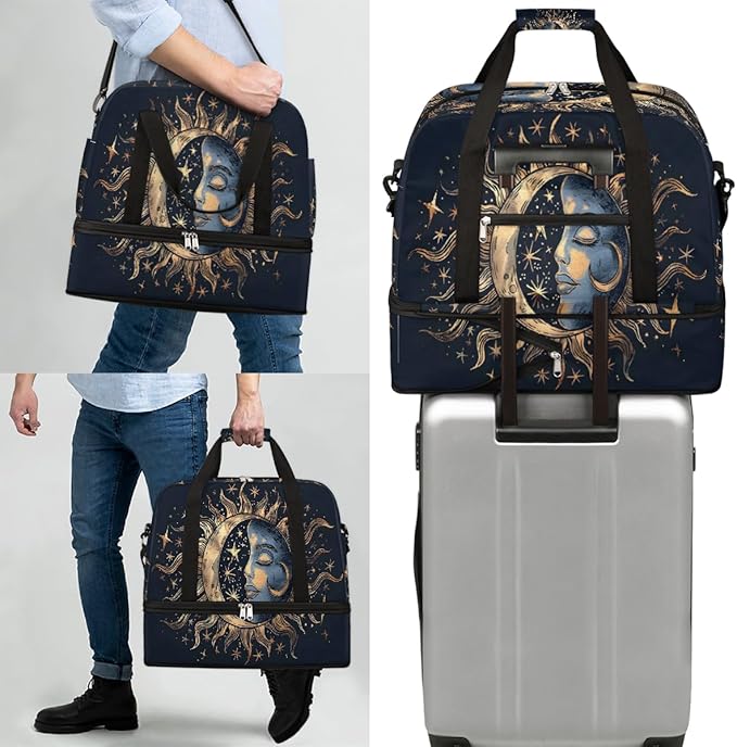 Sun Design Cool Travel Duffle Bags With Shoes Compartment for Women Men Weekender Overnight Bag Foldable Sports Tote Gym Carry On Luggage Handlebag for Travel Yoga Hospital Workout