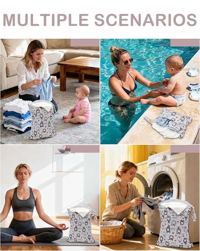 ALVABABY 3pcs Cloth Diaper Wet Dry Bags Waterproof Reusable with Two Zippered Pockets Travel Beach Pool Daycare Soiled Baby Items Yoga Gym Bag for Swimsuits or Wet Clothes 3L-SML11