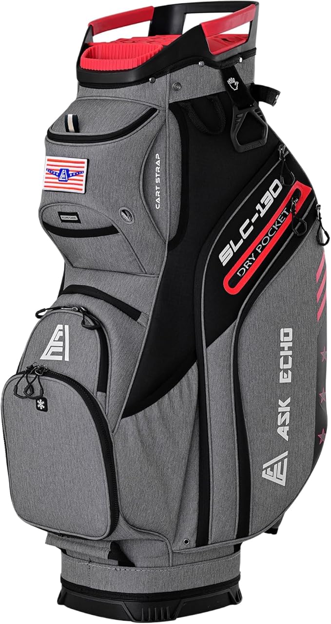ASK ECHO SLC-130 Golf Cart Bag with 15 Way Full Length Dividers Top, Premium Quiet Golf Cart Bag with Rain Cover for Men