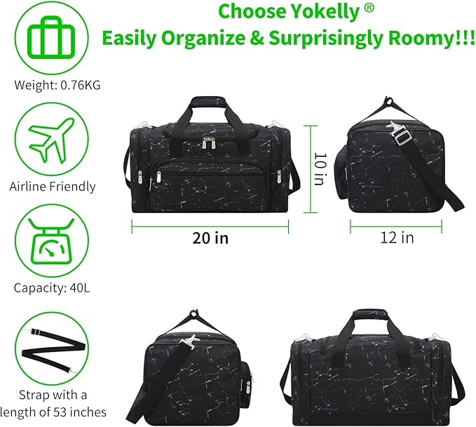 20 inch Sports Duffel Bag - for Travel Gym - Black Marble