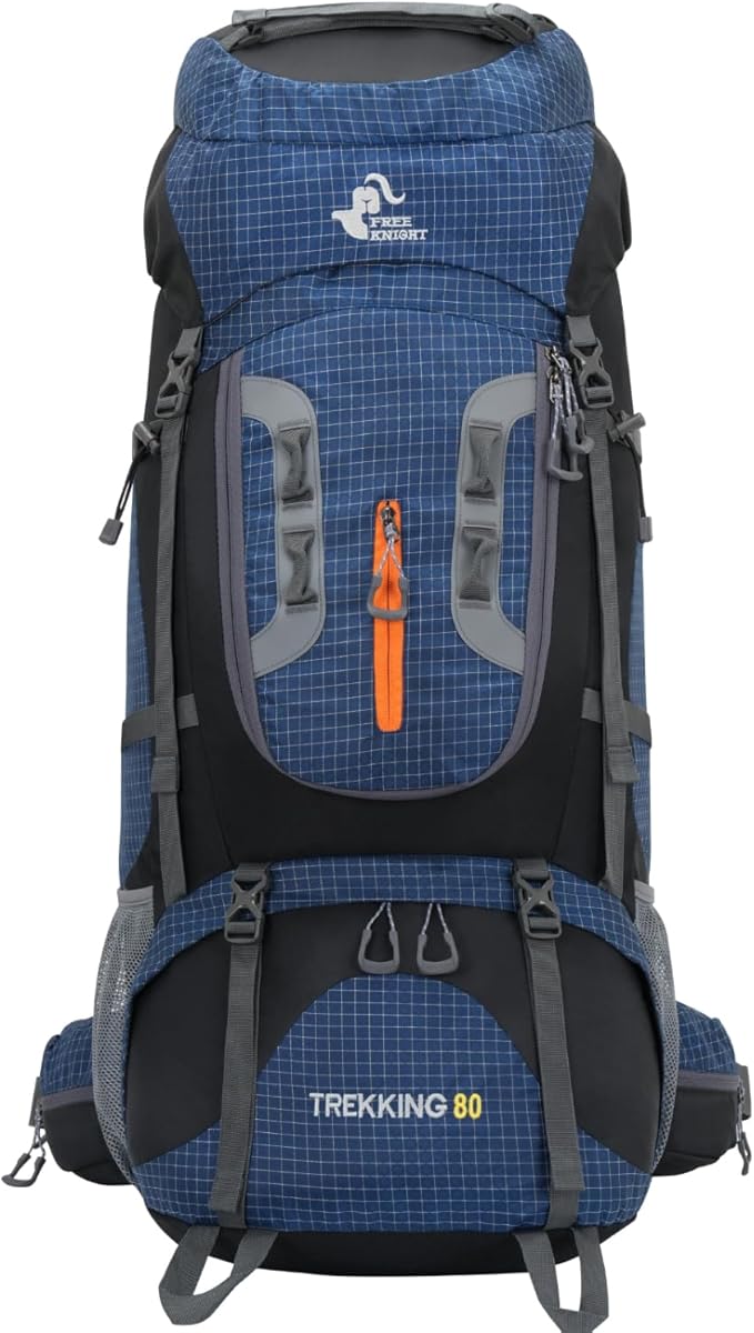 Bseash 80L Waterproof Hiking Camping Backpack with Rain Cover, Lightweight Outdoor Sport Travel Daypack for Climbing Touring (Navy Blue)