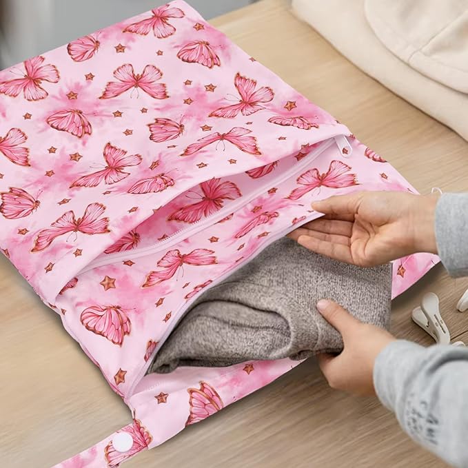 ALVABABY 3pcs Cloth Diaper Wet Dry Bags Waterproof Reusable with Two Zippered Pockets Travel Beach Pool Daycare Soiled Baby Items Yoga Gym Bag for Swimsuits or Wet Clothes 3L-ZM19A