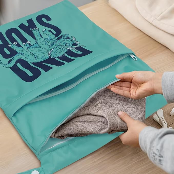 ALVABABY 3pcs Cloth Diaper Wet Dry Bags Waterproof Reusable with Two Zippered Pockets Travel Beach Pool Daycare Soiled Baby Items Yoga Gym Bag for Swimsuits or Wet Clothes 3L-ZM24A