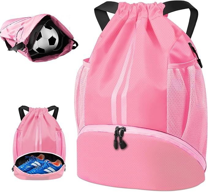 BROTOU Soccer Bags, Football Backpack, Volleyball Bag, Drawstring Backpack with Ball and Shoe Compartment, Football bags for Equipment Swim Gym Bag