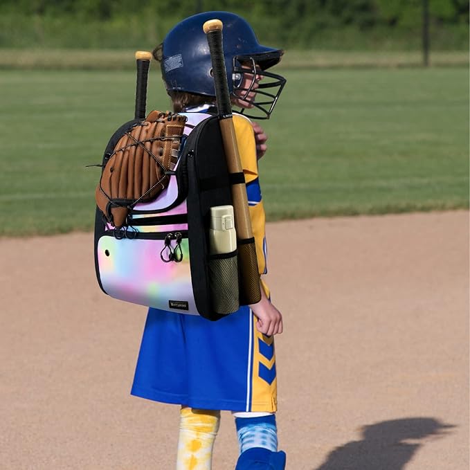 Youth Baseball Bag with Vented Shoe Compartment, Softball Bat Bag for Batting Mitten, Helmet, Teeball Gear - Adult Boys Girls Kids