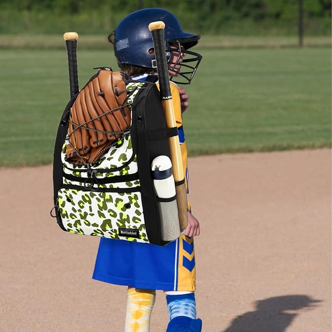 Youth Baseball Bag with Vented Shoe Compartment, Softball Bat Bag for Batting Mitten, Helmet, Teeball Gear - Adult Boys Girls Kids